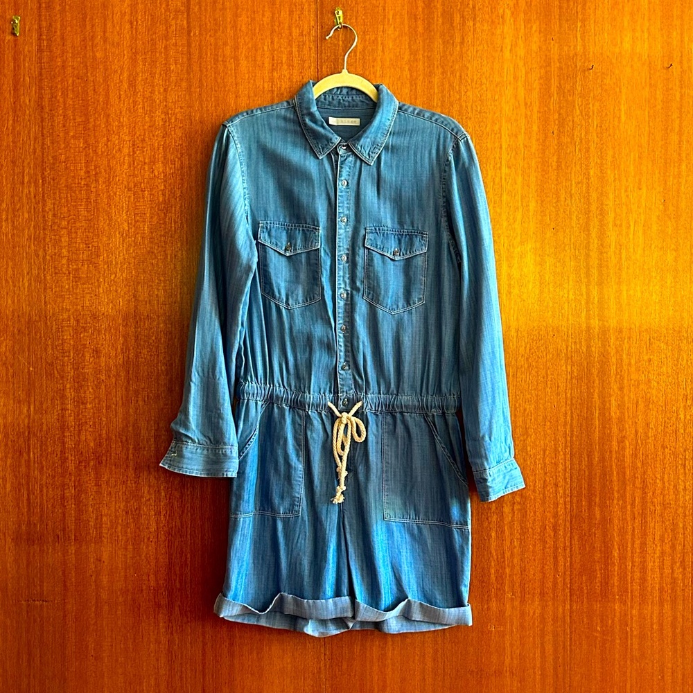 Hinge Romper Jumpsuit Shorts Small Jeans Denim Chambray Western Coastal Festival